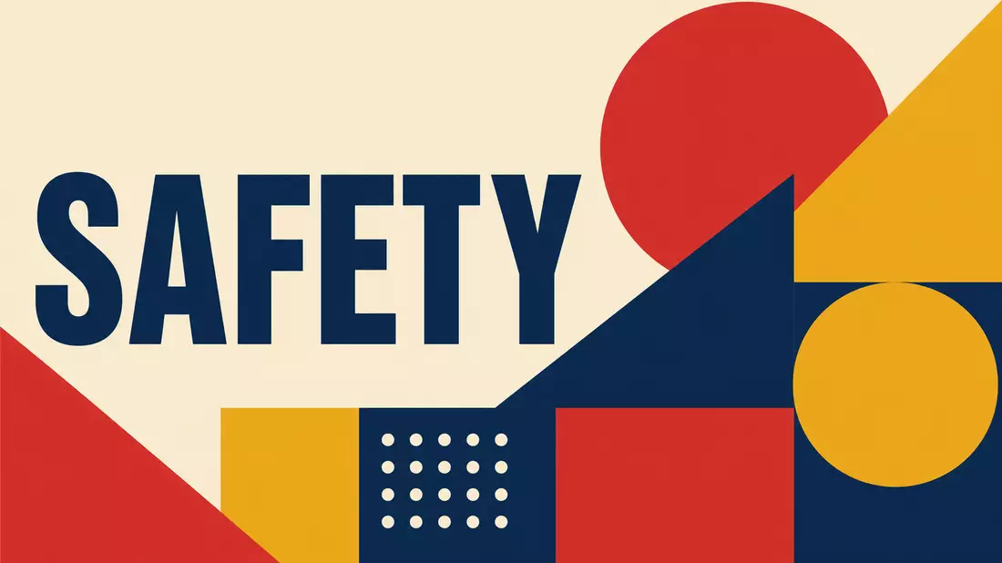 Bauhaus-Poster mit geometrischen Formen und dem Wort SAFETY in Großbuchstaben