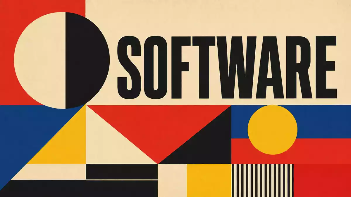 Bauhaus-Poster mit geometrischen Formen und dem Wort SOFTWARE in Blockschrift