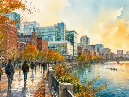 Alexandria Real Estate Equities REIT US0152711022 Aquarell Cambridge Massachusetts Biotech Cluster Herbst am Fluss - Foto: THN