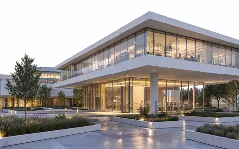 Alexandria Real Estate Equities REIT US0152711022 CGI Architektur Render Life Science Bürogebäude in der Dämmerung - Foto: THN