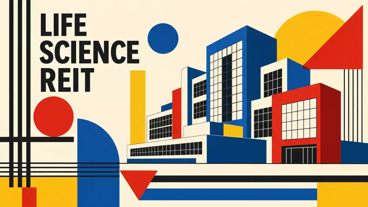 Bauhaus-Poster LIFE SCIENCE REIT mit geometrischen Primärfarben-Formen
