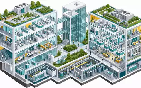 Alexandria Real Estate Equities REIT US0152711022 isometrisches 3D Biotech Campus Schnittansicht mit Labor Etagen - Foto: THN