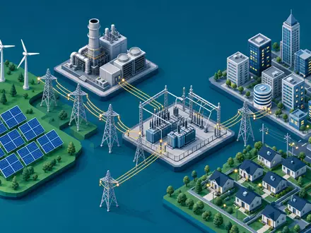 Alliant Energy Corp. US0188021085 isometrisches 3D Wind Solar Gas Stromnetz Verbraucher Energieversorgungskette Iowa Wisconsin - Foto: THN