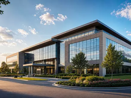 Allstate Corp. US0200021014 zeigt das moderne Versicherungs-Konzerngebäude in Illinois als fotorealistisches Architektur-Rendering - Foto: THN