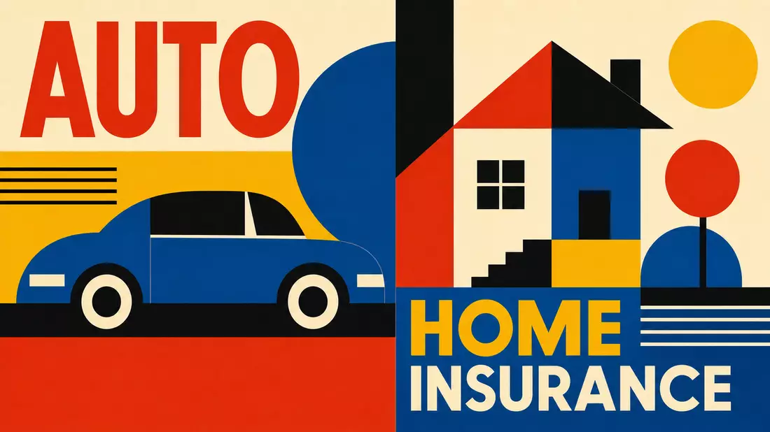 Bauhaus-Plakat AUTO & HOME INSURANCE mit geometrischen Formen in Primärfarben