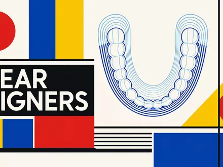 Align Technology Inc. Bauhaus-Poster CLEAR ALIGNERS geometrische Zahnschiene Primärfarben konstruktivistische Grafik Kieferorthopädie US0162551016 - Foto: THN