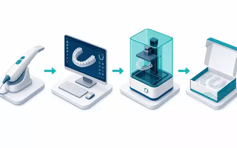 Align Technology Inc. isometrische Illustration digitaler Kieferorthopädie-Workflow Scan CAD Druck Lieferung NASDAQ US0162551016 - Foto: THN