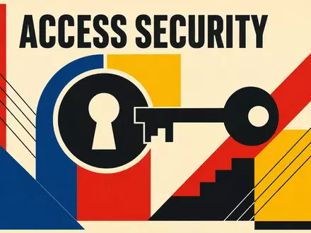 Allegion plc IE00BFRT3W74 – Bauhaus-Poster mit geometrischen Formen und Schriftzug ACCESS SECURITY im Konstruktivismus-Stil - Foto: THN