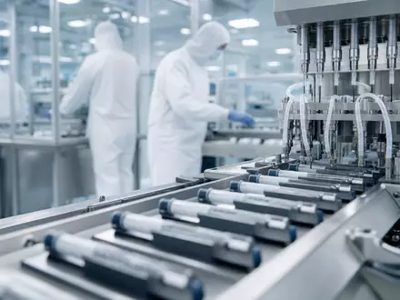 Novo Nordisk A/S (ISIN DK0060534915) produziert Insulin-Pens in modernster steriler Fertigungsanlage mit Robotertechnik effizient - Foto: THN