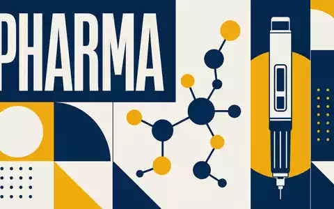 Novo Nordisk A/S (ISIN DK0060534915) inspiriert dieses geometrische Bauhaus-Poster mit Molekülstruktur und stilisiertem Injektionspen - Foto: THN