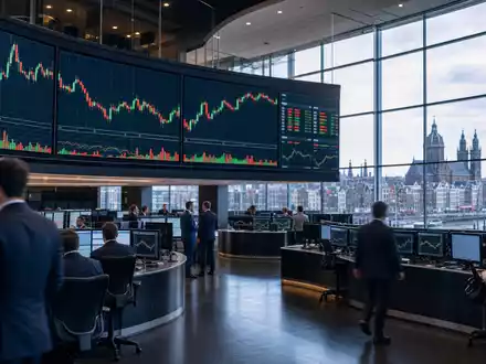 Börsen-Editorial-Foto vom Trading-Floor mit Energie-Charts symbolisiert Aktienhandel von Shell plc, ISIN NL0000009827 - Foto: THN