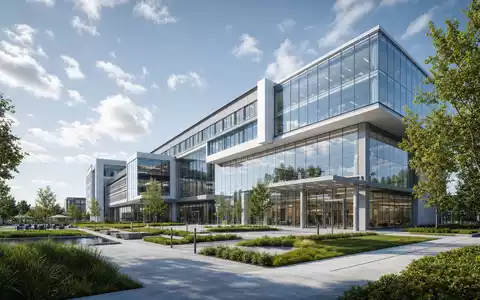 Zimmer Biomet US98956P1021 präsentiert architektonisches Rendering eines gläsernen Forschungszentrums mit begrüntem Campusgelände davor - Foto: THN