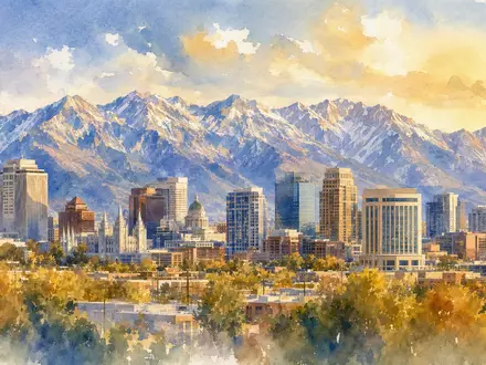 Zions Bancorp (ISIN US9897011071) prägt als Regionalbank die Skyline von Salt Lake City künstlerisch dargestellt - Foto: THN