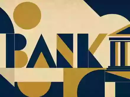 Zions Bancorp (ISIN US9897011071) wird als Bankwert durch geometrisches Bauhaus-Poster mit BANK-Schriftzug visualisiert - Foto: THN