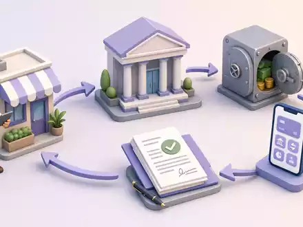 Zions Bancorp (ISIN US9897011071) veranschaulicht als Regionalbank den Kreditprozess in isometrischer 3D-Grafik - Foto: THN
