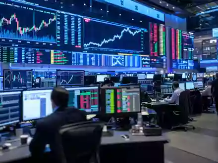 Axon Enterprise Inc. NASDAQ Handelssaal mit Bildschirmen zeigt Sicherheitstechnik Sektor Charts, US05464C1018 - Foto: THN
