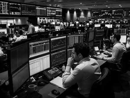 Bank of New York Mellon Handelsraum-Dokumentation in Schwarzweiß – Reportage zur ISIN US0640581007 - Foto: THN