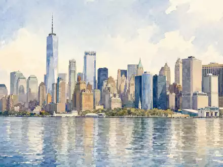 Aquarellansicht des New Yorker Finanzviertels von Bank of New York Mellon ISIN US0640581007 - Foto: THN