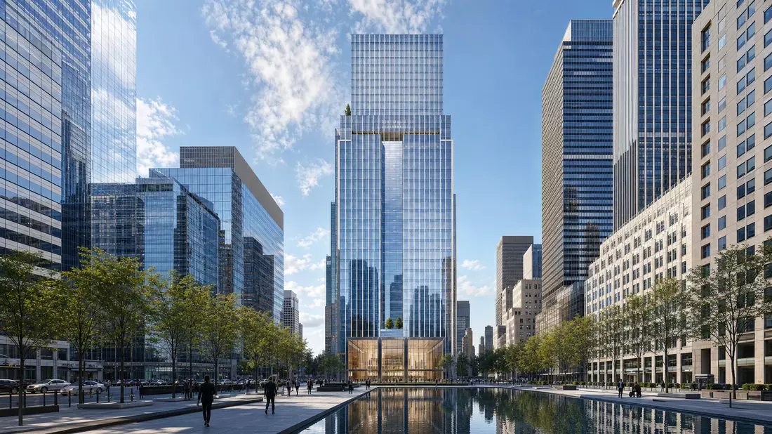 CGI-Architekturvisualisierung eines Glashochhauses im Manhattaner Finanzzentrum