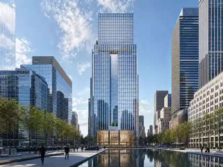 Modernes Hochhaus-Render für Bank of New York Mellon Aktie mit ISIN US0640581007 - Foto: THN