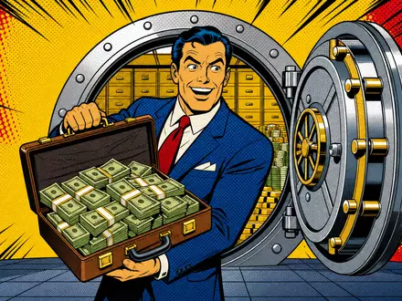 Pop-Art-Comic mit Banktresor und Banker für Bank of New York Mellon Aktie ISIN US0640581007 - Foto: THN
