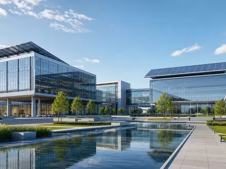 Baker Hughes Co. zeigt einen modernen Energie-Technologie-Campus als Architektur-Render, börsennotiert unter ISIN US0567521085 - Foto: THN