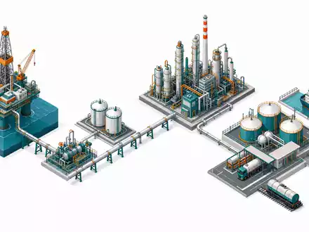 Baker Hughes Co. zeigt die gesamte Öl-Gas-Wertschöpfungskette als isometrisches 3D-Diagramm, ISIN US0567521085 - Foto: THN