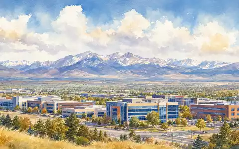 Ball Corp. Hauptsitz Westminster Colorado, ISIN US05722G1004, als Aquarell mit Rocky-Mountain-Panorama dargestellt - Foto: THN