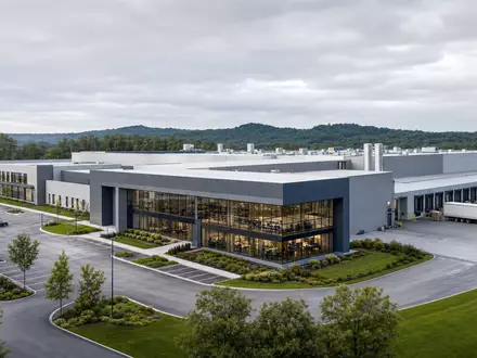 Ball Corp. ISIN US05722G1004 zeigt modernes Produktionswerk als architektonisches CGI-Render mit groĂer Glasfassade - Foto: THN