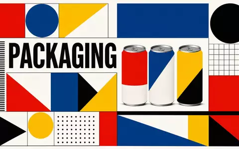 Ball Corp. ISIN US05722G1004 im Bauhaus-Poster mit geometrischen Primärfarben und dem Sektortext PACKAGING gestaltet - Foto: THN