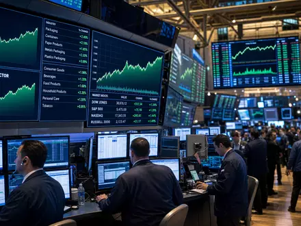 Ball Corp. NYSE-Handelssaal ISIN US05722G1004 mit Packaging-Sektor-Charts und aktiven Börsenhändlern am Bildschirm - Foto: THN