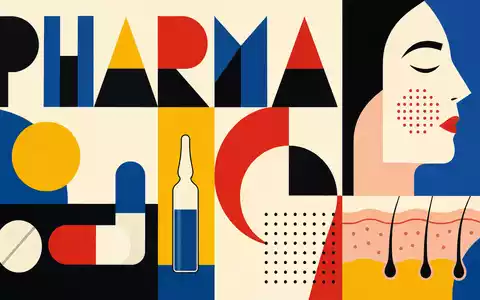 Almirall S.A. (ES0157097017) inspiriert Bauhaus-Poster mit geometrischen Formen und Schriftzug PHARMA für Dermatologie - Foto: THN