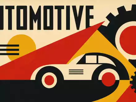Bauhaus-Poster mit geometrischen Formen und Text AUTOMOTIVE repräsentiert CIE Automotive S.A. (ISIN ES0105630315) - Foto: THN