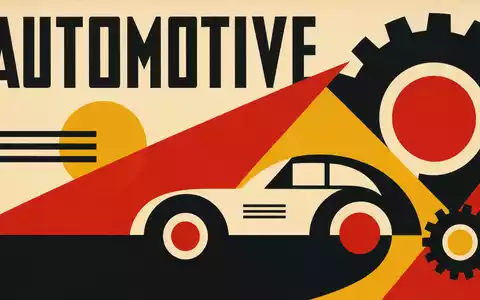 Bauhaus-Poster mit geometrischen Formen und Text AUTOMOTIVE repräsentiert CIE Automotive S.A. (ISIN ES0105630315) - Foto: THN