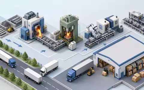 Isometrische 3D-Illustration der Wertschöpfungskette veranschaulicht Produktion von CIE Automotive S.A. (ISIN ES0105630315) - Foto: THN