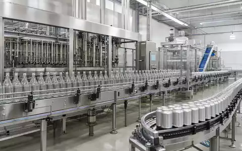 Fotorealistische Abfüllanlage zeigt The Coca-Cola Company US1912161007 mit unetikettierten Flaschen und Dosen auf Förderband - Foto: THN