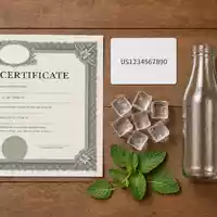 Flatlay mit Aktienzertifikat und ISIN-Karte symbolisiert Investment in The Coca-Cola Company US1912161007 neben unmarkierter Flasche - Foto: THN