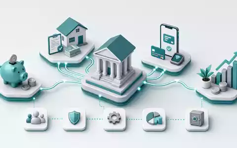 Commerzbank AG DE000CBK1001 visualisiert isometrische Wertschöpfungskette mit Sparen, Kredit, Zahlungsverkehr und Investment-Icons - Foto: THN