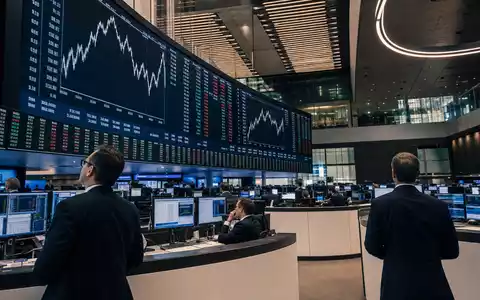 Commerzbank AG DE000CBK1001 zeigt Börsen-Editorial vom Frankfurter Trading-Floor mit großen Kursanzeigen und aufmerksamen Händlern - Foto: THN