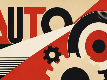 Geometrisches Bauhaus-Poster mit Reifenformen symbolisiert Continental AG, ISIN DE0005439004, Automobilzulieferer, in klarer grafischer Gestaltung - Foto: THN