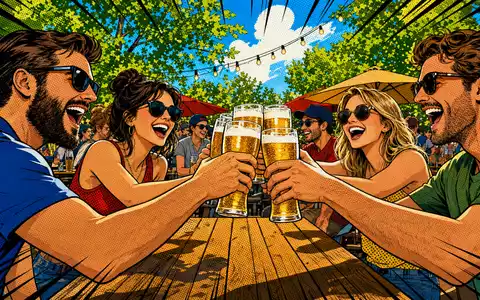 Heineken N.V. (NL0000009165) inspiriert eine fröhliche, farbenfrohe Pop-Art-Szene mit Freunden im sommerlichen europÀischen Biergarten - Foto: THN