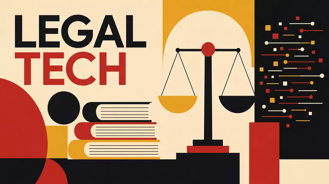 Bauhaus-Poster mit Waage und Büchern, Legal-Tech-Motiv Wolters Kluwer N.V