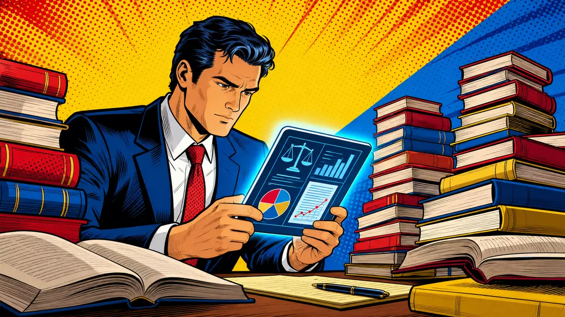 Bunte Pop-Art-Comicszene mit Fachbüchern und Tablet, Wolters Kluwer N.V., NL0000395903