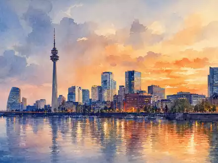 Vodafone Group plc (ISIN GB00BH4HKS39) ist im europäischen Telekommunikationsmarkt verankert, symbolisiert durch diese Stadtsilhouette-Aquarellmalerei - Foto: THN