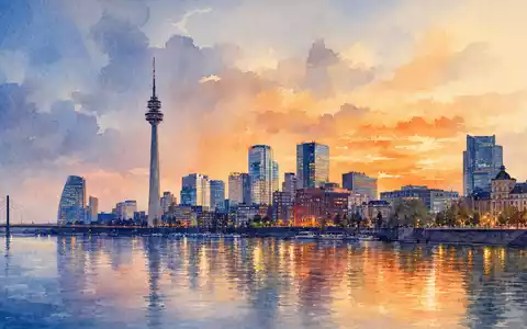 Vodafone Group plc (ISIN GB00BH4HKS39) ist im europäischen Telekommunikationsmarkt verankert, symbolisiert durch diese Stadtsilhouette-Aquarellmalerei - Foto: THN