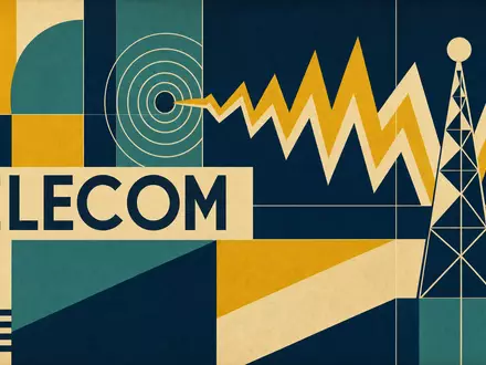 Vodafone Group plc (ISIN GB00BH4HKS39) prägt den Telekommunikationssektor, visualisiert durch dieses geometrische Bauhaus-Poster mit Funkmast - Foto: THN