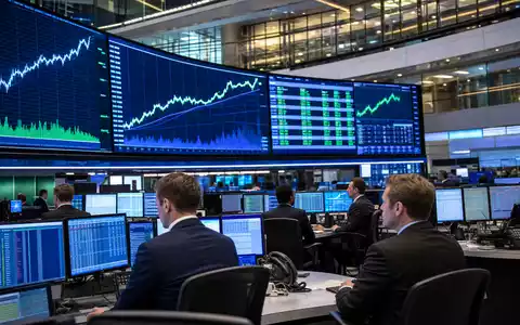 Vodafone Group plc (ISIN GB00BH4HKS39) notiert in London, gezeigt durch belebten Trading-Floor mit Aktiencharts - Foto: THN