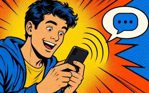 Vodafone Group plc (ISIN GB00BH4HKS39) ermöglicht mobile Kommunikation, dargestellt in dieser farbenfrohen Pop-Art-Comic-Illustration eines Nutzers - Foto: THN