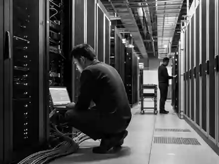Capgemini SE (ISIN FR0000125338) steht für IT-Infrastruktur, dokumentiert in Schwarzweiß-Aufnahme eines Rechenzentrums - Foto: THN
