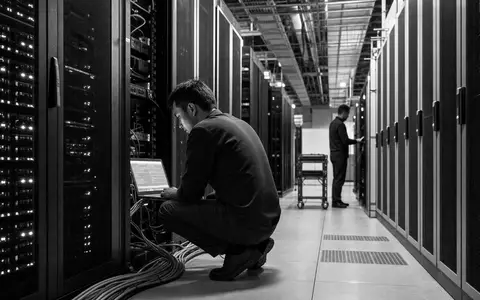 Capgemini SE (ISIN FR0000125338) steht für IT-Infrastruktur, dokumentiert in Schwarzweiß-Aufnahme eines Rechenzentrums - Foto: THN